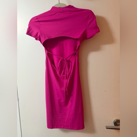 SHEIN Bright Pink High-Neck Split Mini Dress NWOT - Picture 4 of 7